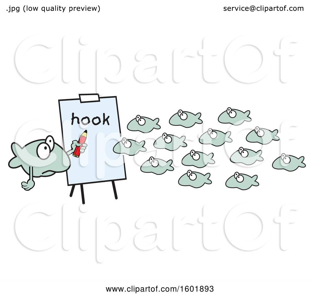 Clipart of a Teacher and School of Fish Learning About Hooks