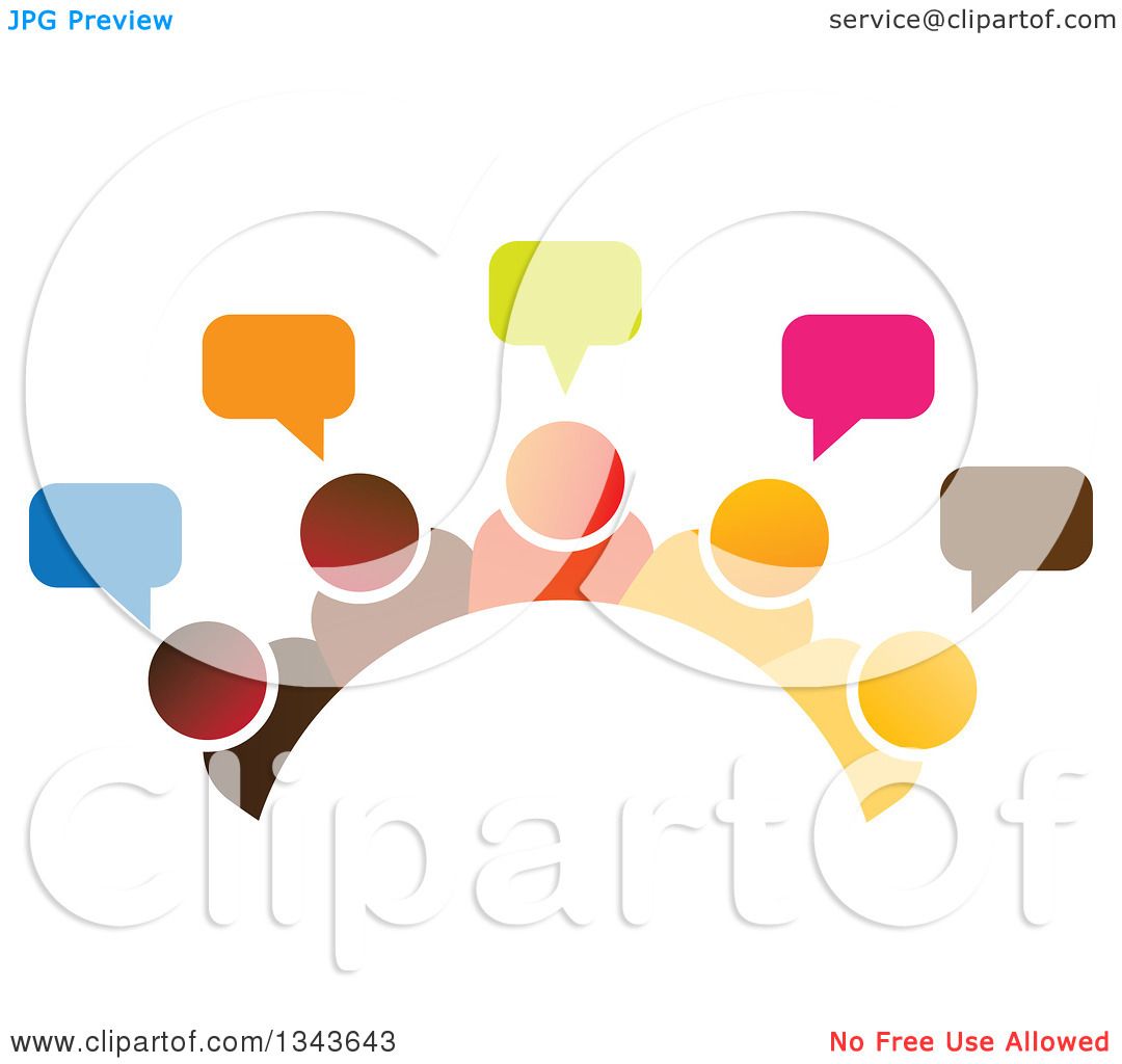 Clipart of a Teamwork Unity Group Arch of Colorful People Talking ...