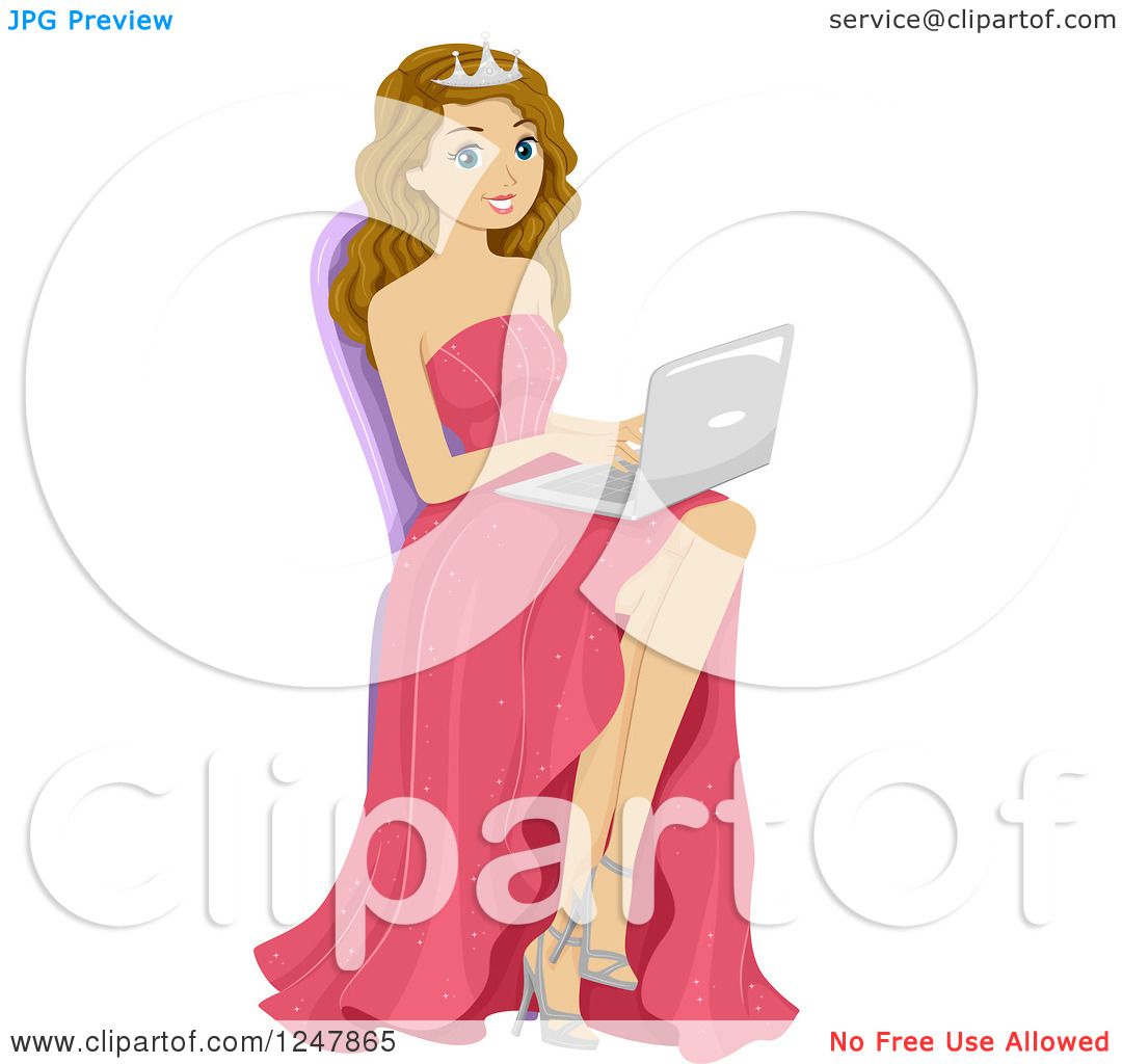 Cartoon of a Teen Girl Looking at a Price Tag on a Dress - Royalty