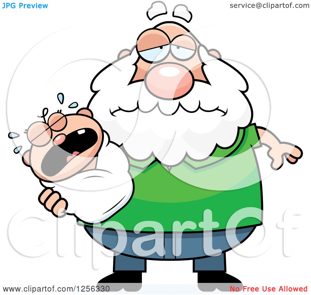 Download Clipart of a Tired Caucasian Grandpa Holding a Screaming ...