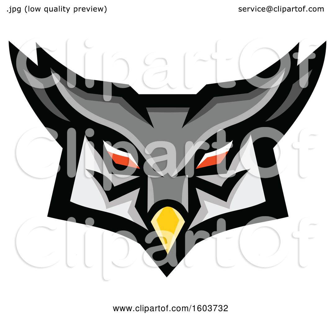 Clipart of a Tough Great Horned Owl Head - Royalty Free ...
