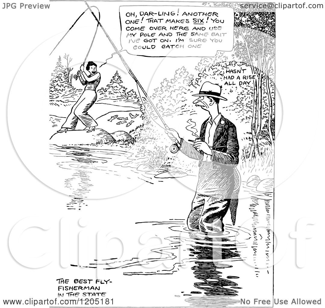 Download Clipart of a Vintage Black and White Couple Fishing ...