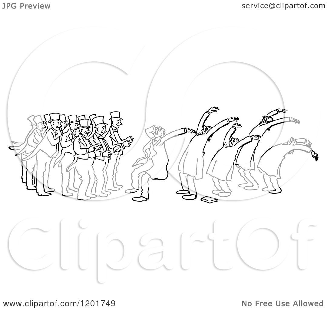 Download Clipart of a Vintage Black and White Group of Men and Followers Bowing - Royalty Free Vector ...