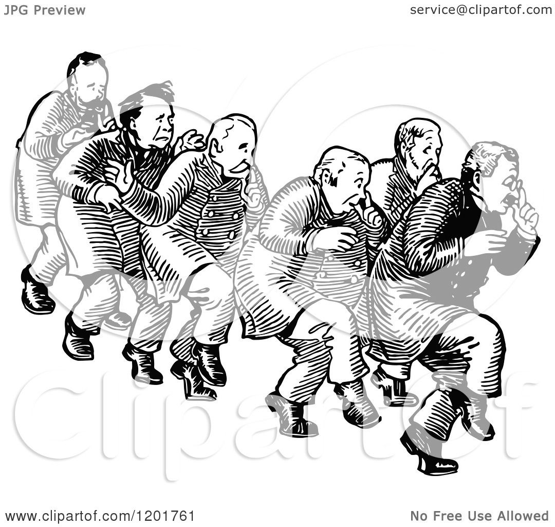 Download Clipart of a Vintage Black and White Group of Sneaky Men - Royalty Free Vector Illustration by ...
