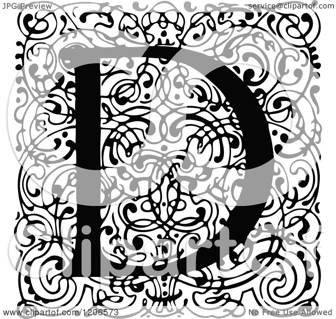 Download Clipart of a Vintage Black and White Monogram D Letter over Swirls - Royalty Free Vector ...
