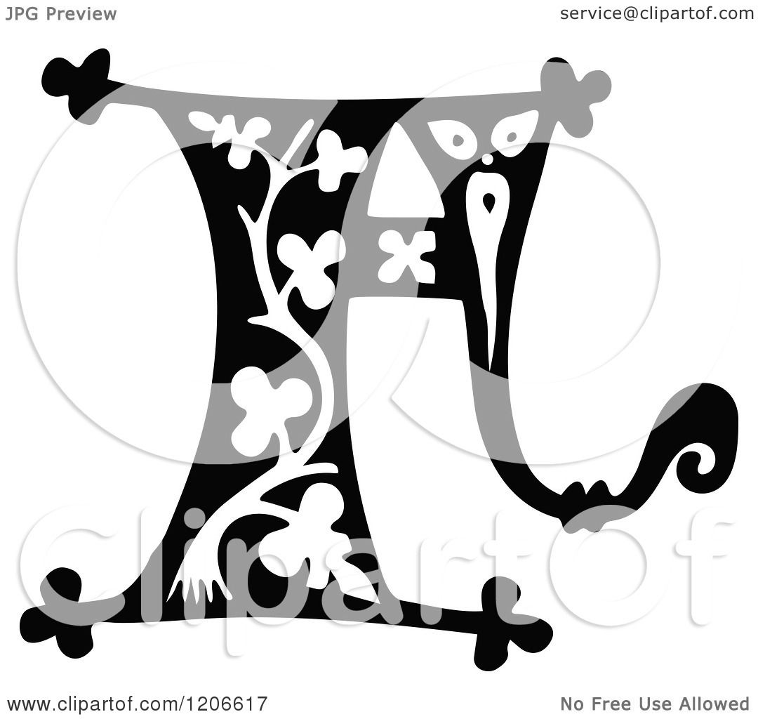 Clipart Of A Vintage Black And White Monogram F Letter Royalty