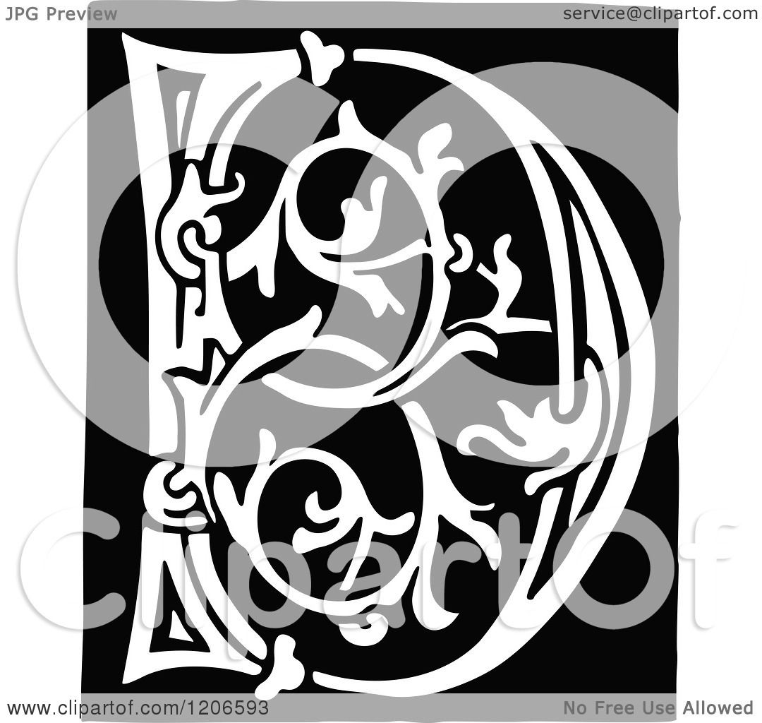 Download Clipart of a Vintage Black and White Monogram Letter D ...