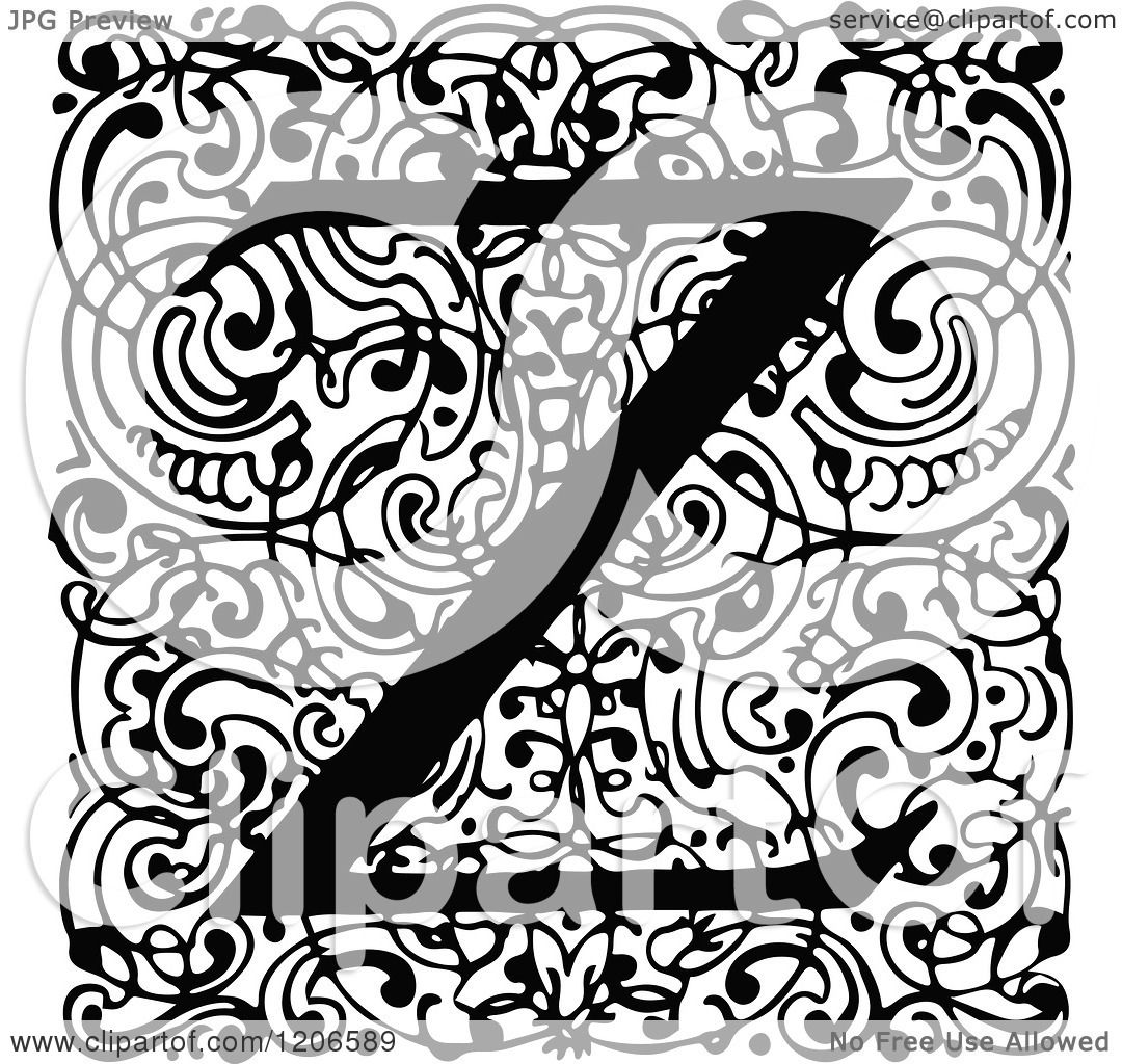 Download Clipart of a Vintage Black and White Monogram Z Letter ...