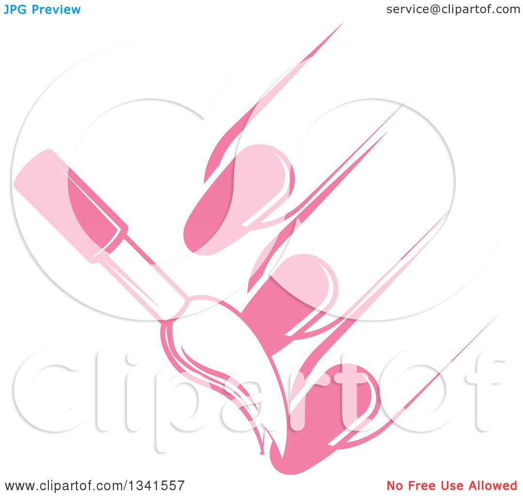Clipart of a White and Pink Nail Polish Brush and Fingers - Royalty.