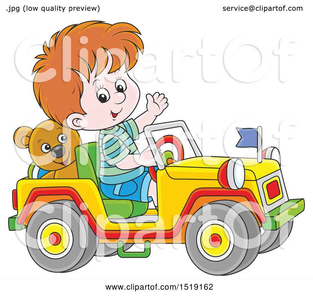 Clipart of a White Boy Playing in a Toy Jeep - Royalty Free Vector ...
