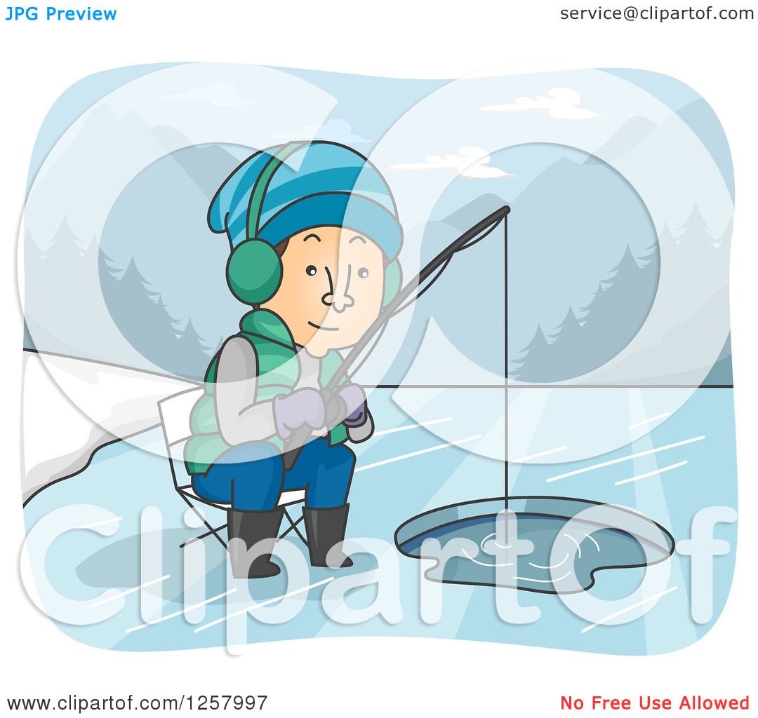 Download Clipart of a White Man Ice Fishing on a River - Royalty ...