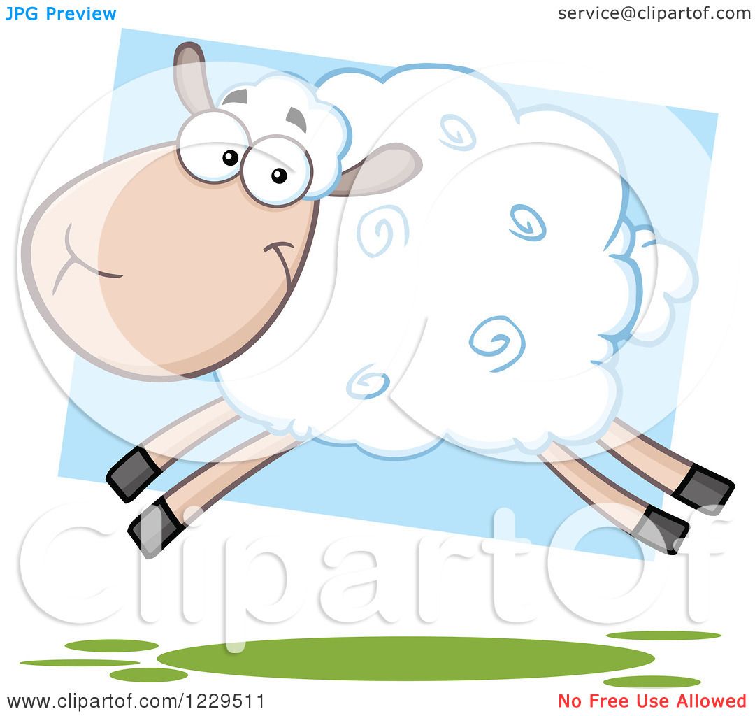 Clipart of a White Sheep Jumping - Royalty Free Vector Illustration by