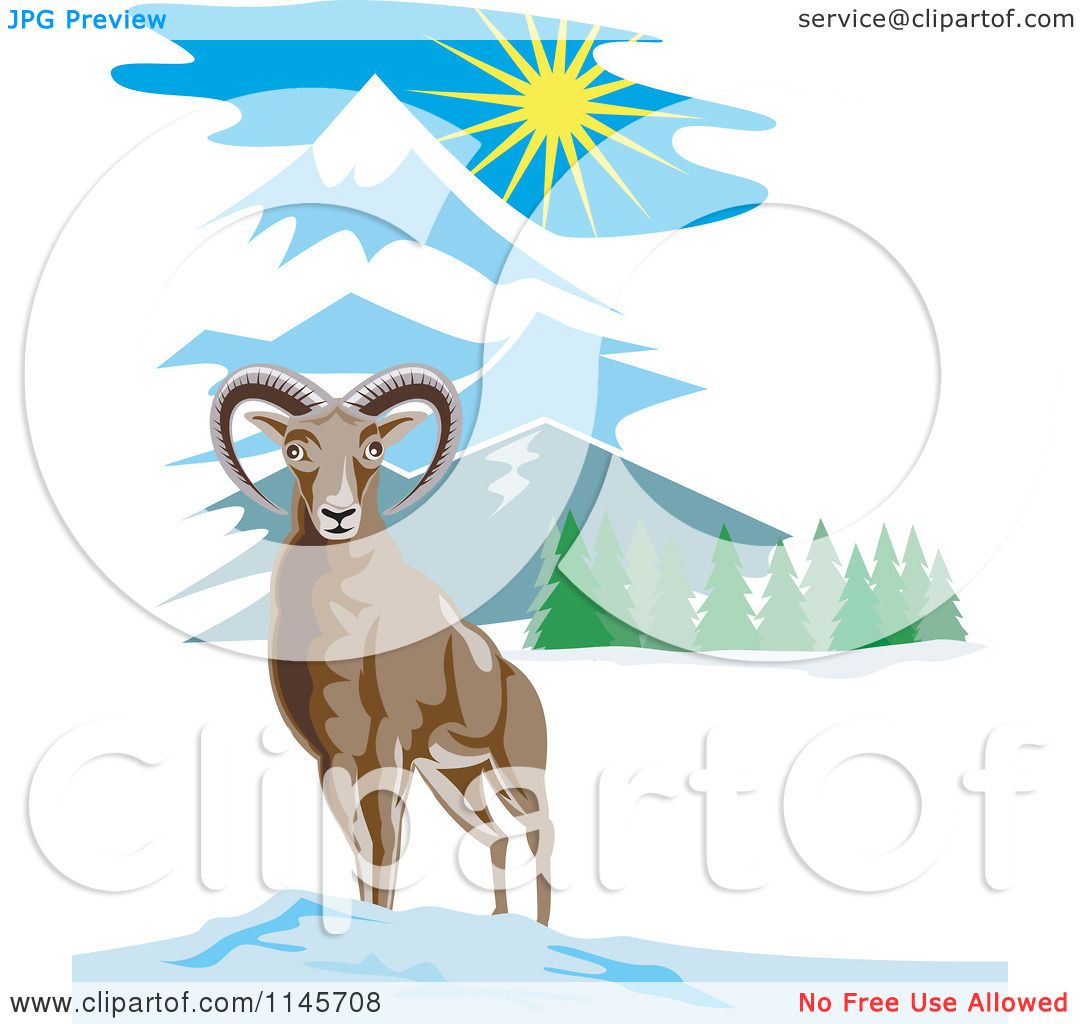 Clipart of a Wild Mouflon Mountain Sheep - Royalty Free Vector