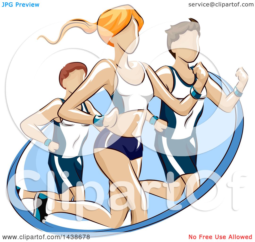 Clipart Of A Woman And Men Running A Marathon Or Fun Run Royalty