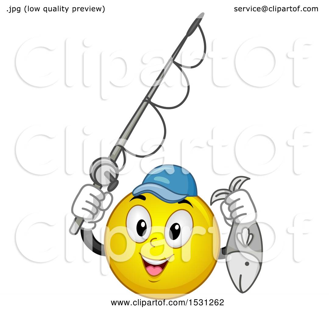 Clipart of a Yellow Emoji Smiley Holding a Fishing Pole and Fish - Royalty  Free Vector Illustration by BNP Design Studio #1531262