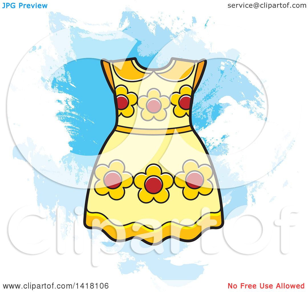 Clipart of a Yellow Floral Frock or Dress over Grunge - Royalty