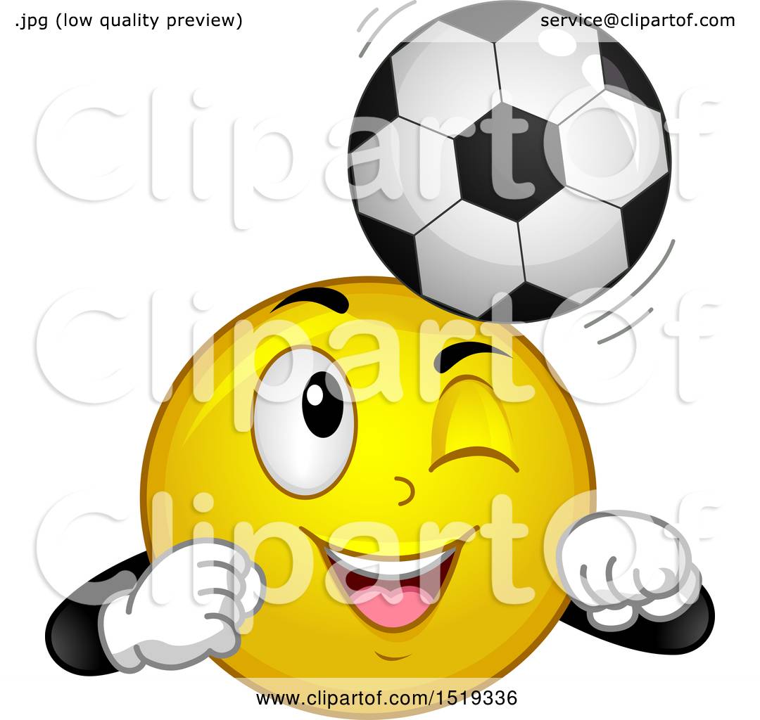 Clipart of a Yellow Smiley Emoji Bouncing a Soccer Ball on His Head ...