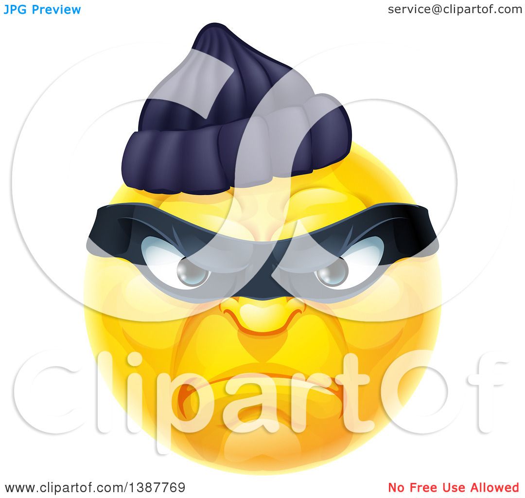 Clipart Of A Yellow Smiley Emoji Emoticon Robber Royalty Free