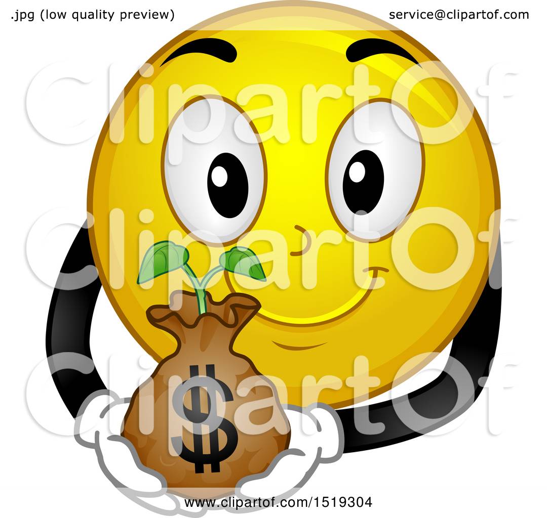 Clipart of a Yellow Smiley Emoji Holding a Plant in a ...