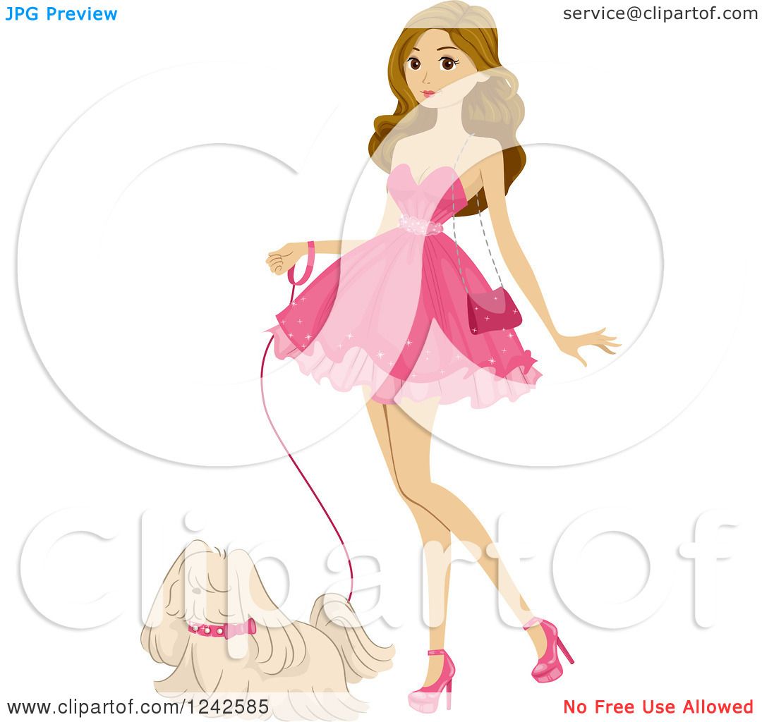 Fancy lady and puppy Royalty Free Vector Image