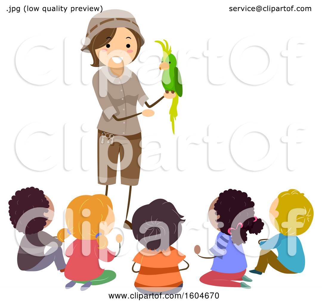 Clipart of a Zookeeper Discussing a Parrot with Children - Royalty Free ... Girl Cartoon Zoo Keeper