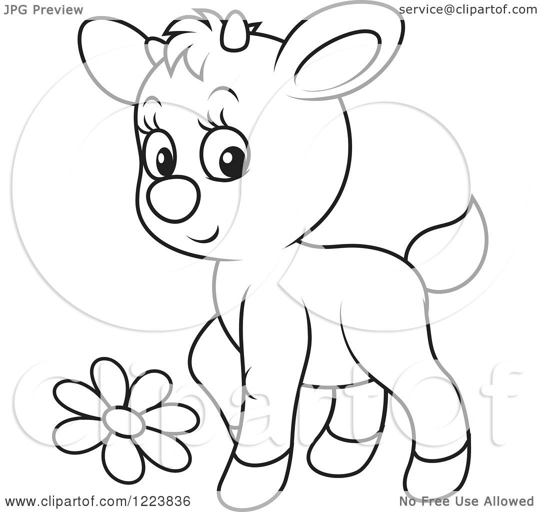 Download Clipart of an Outlined Cute Baby Goat with a Flower ...