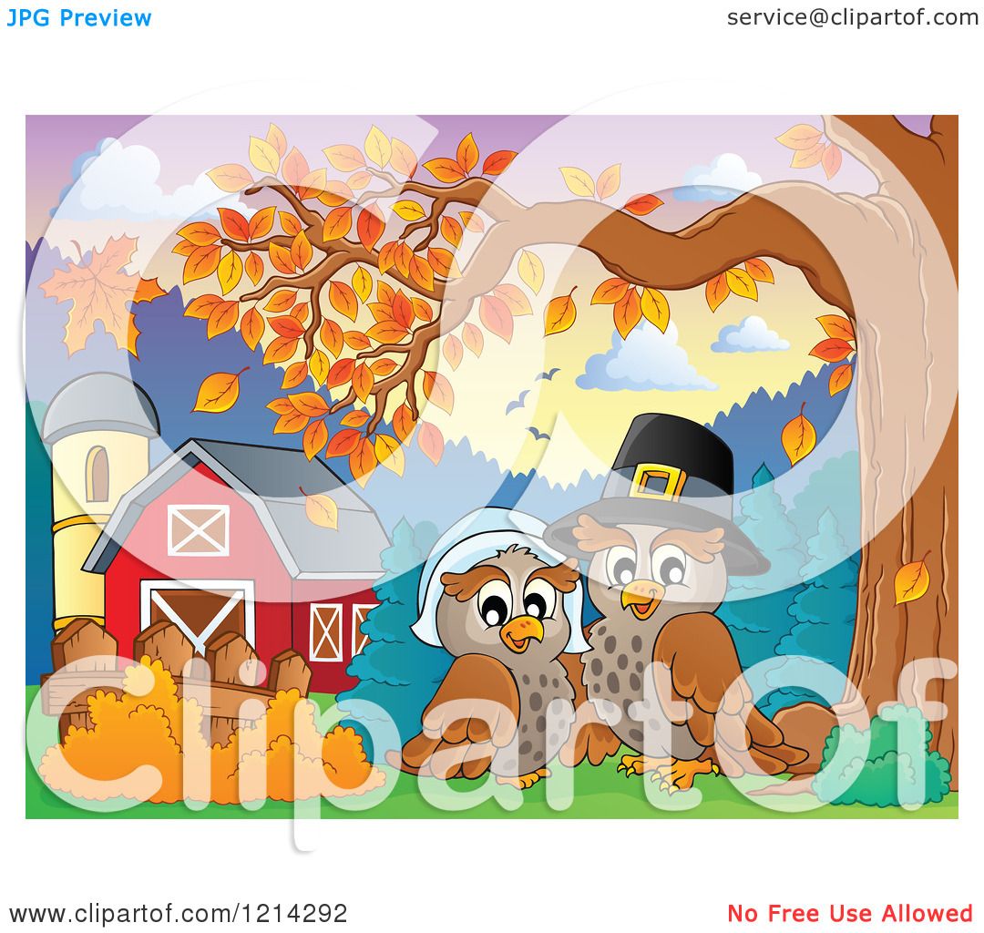 Clipart of an Owl Thanksgiving Pilgrim Couple by a Barn ...