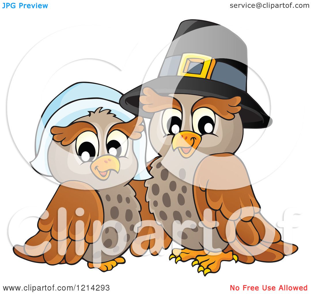 Clipart of an Owl Thanksgiving Pilgrim Couple - Royalty ...