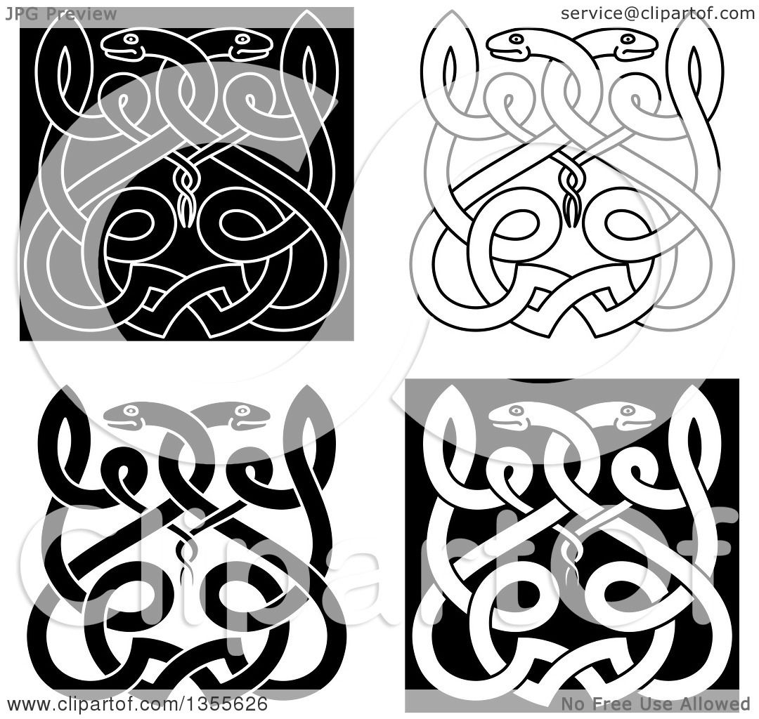 Clipart of Black and White Celtic Knot Snake Designs - Royalty Free ...