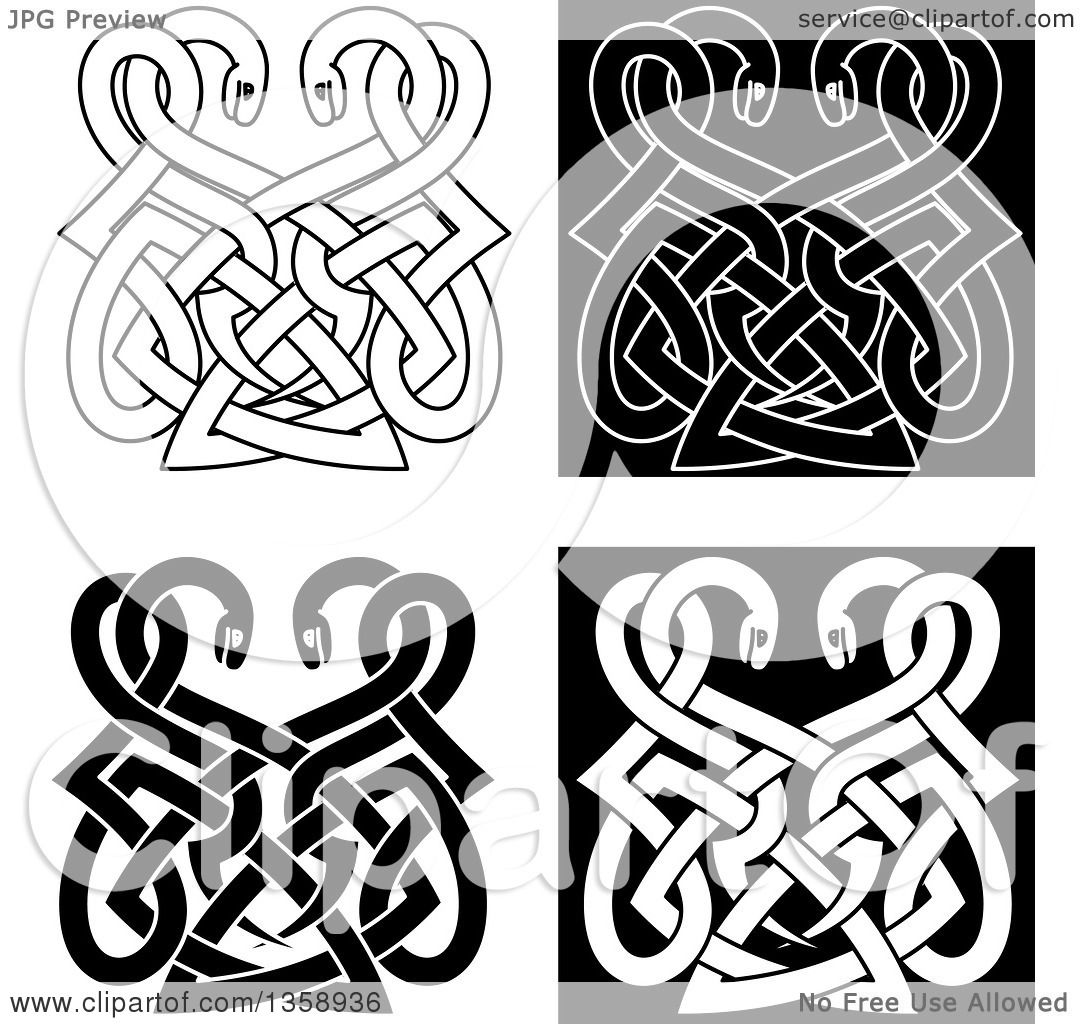 Clipart of Black and White Celtic Knot Snake Designs - Royalty Free ...