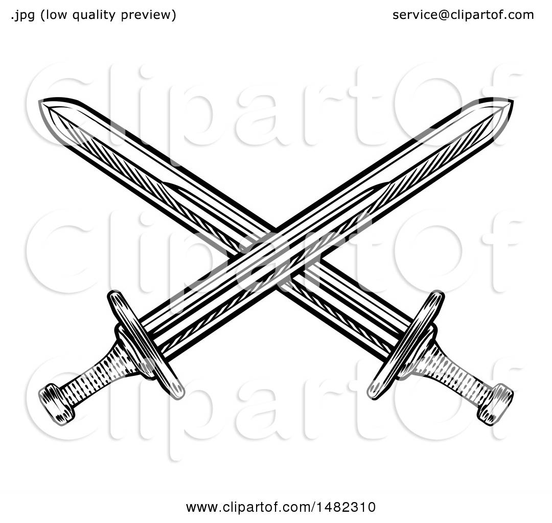 Crossed swords sketch Royalty Free Vector Image