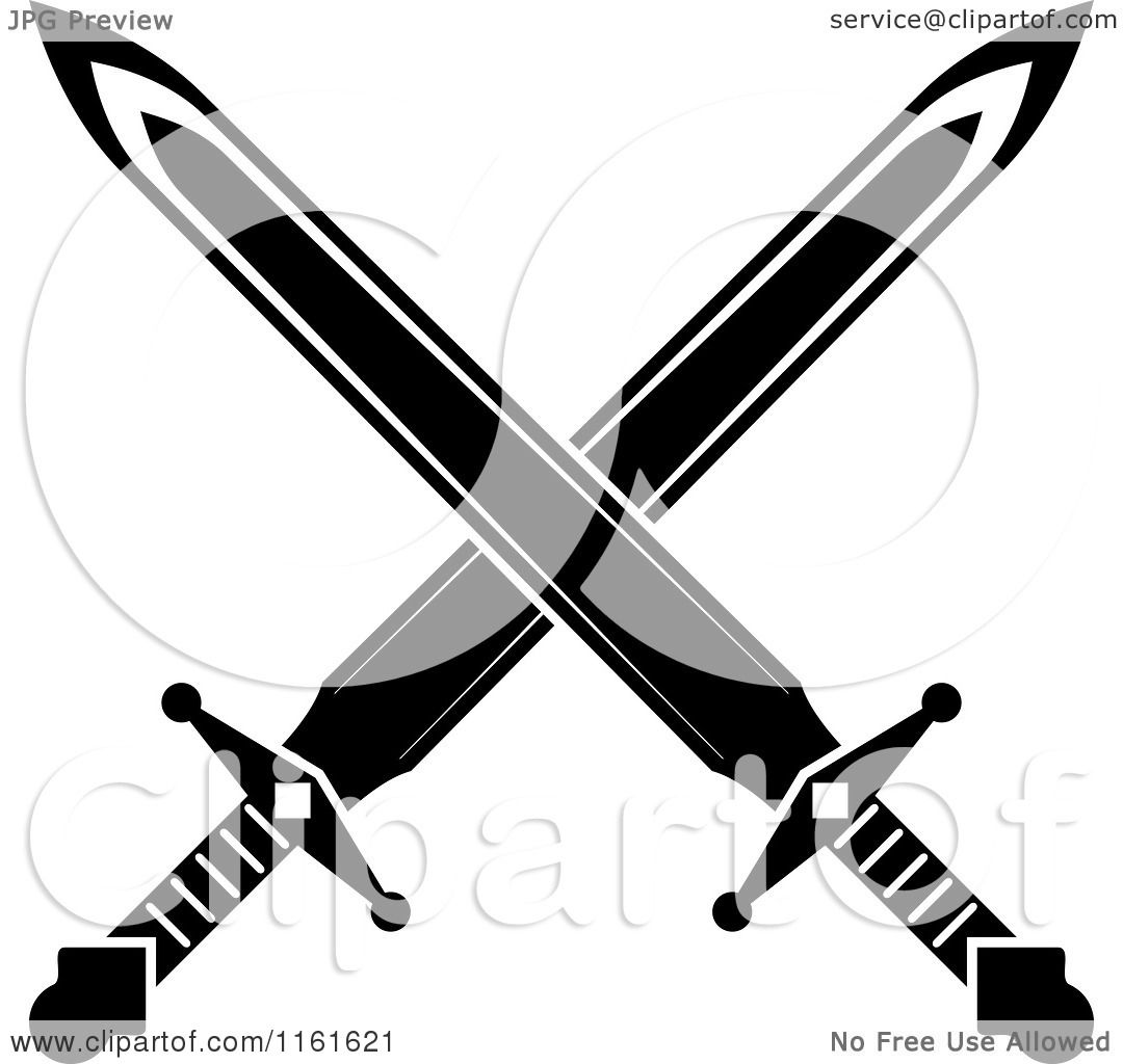 Clipart of Black and White Crossed Swords Version 19 - Royalty Free