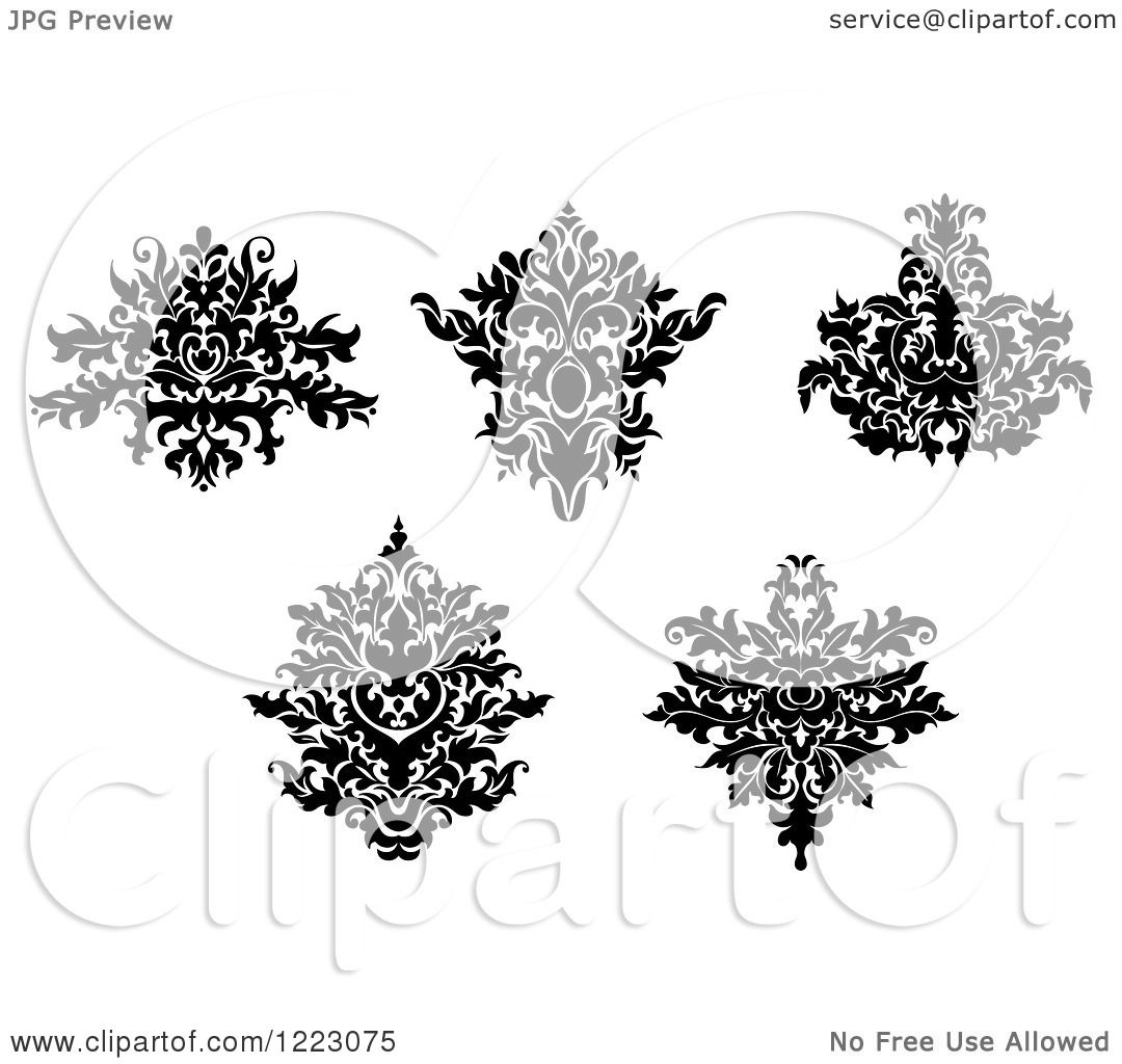 Download Clipart of Black and White Floral Damask Designs 3 - Royalty Free Vector Illustration by Vector ...