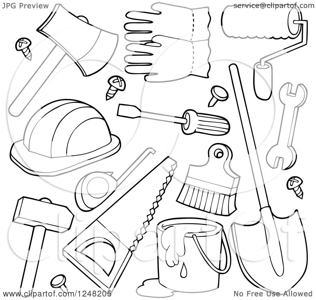 Clipart of Black and White Hand Tools - Royalty Free Vector ...