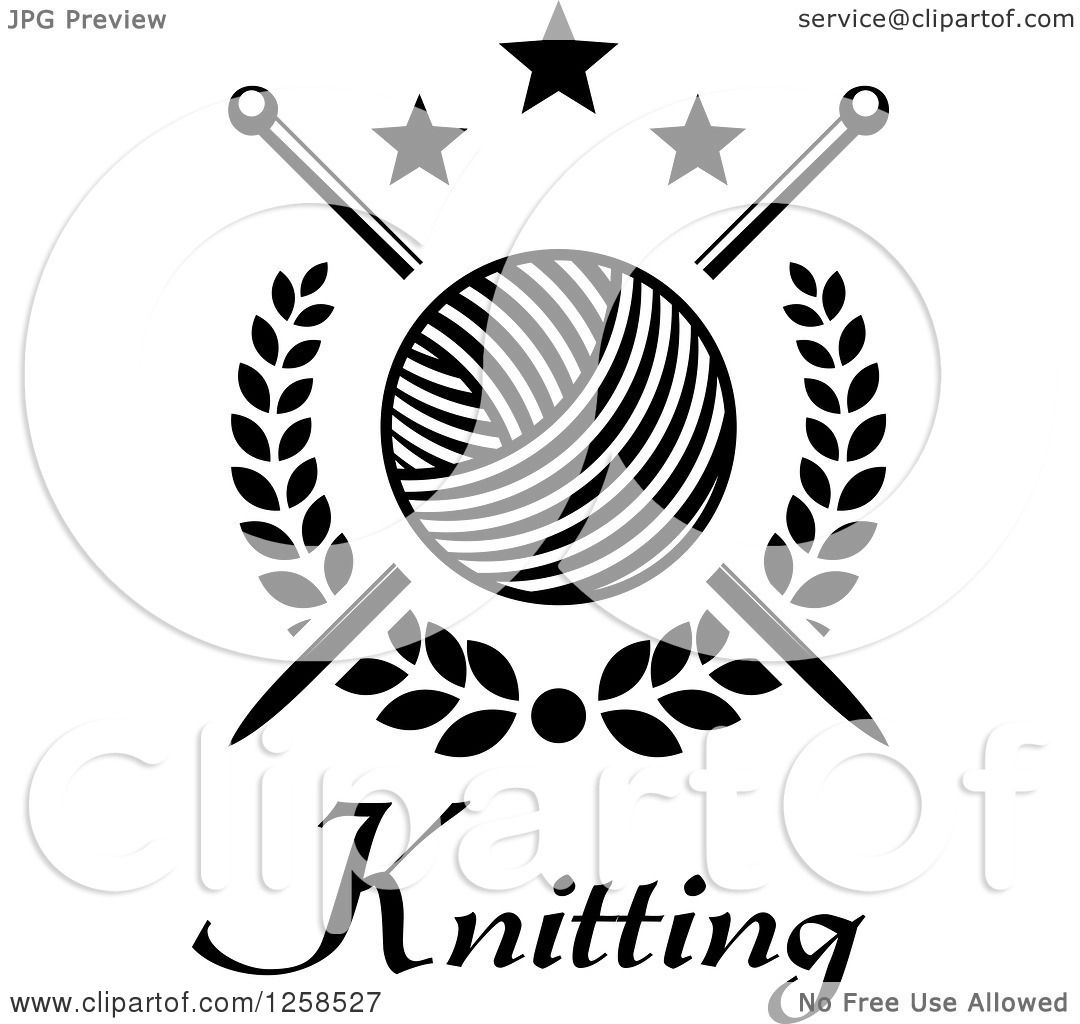 Clipart Of Black And White Knitting Needles And Yarn Over