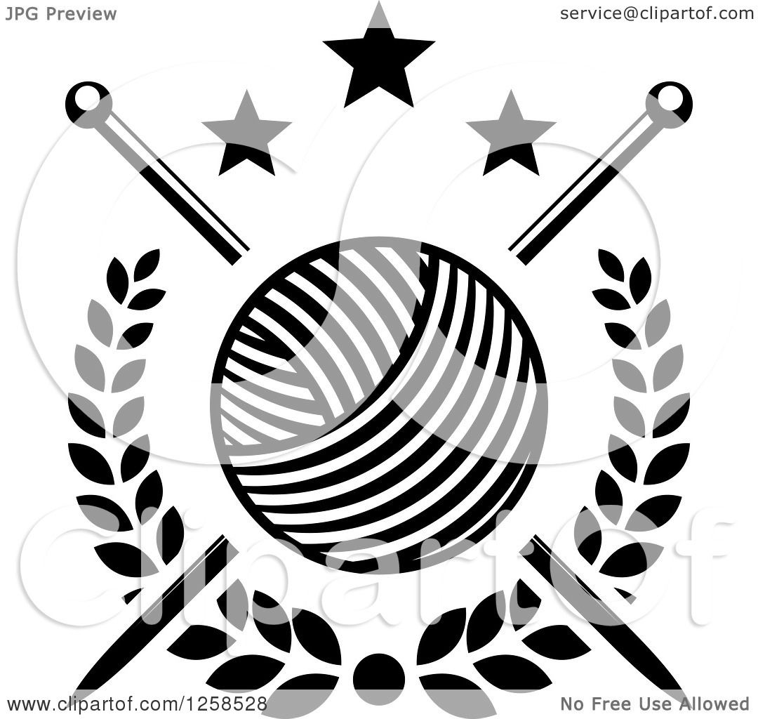 Clipart Of Black And White Knitting Needles And Yarn With