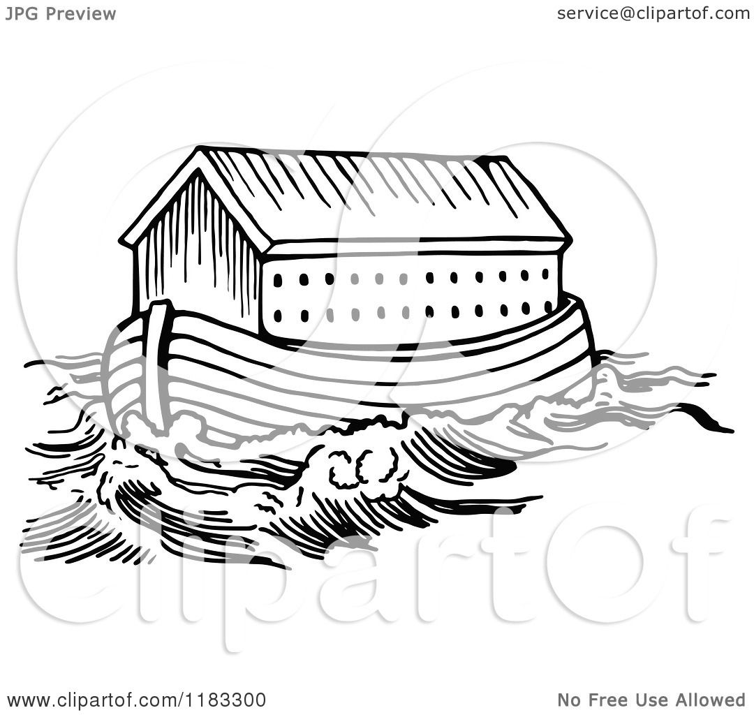 Clipart of Black and White Noahs Ark and Waters - Royalty Free Vector ...