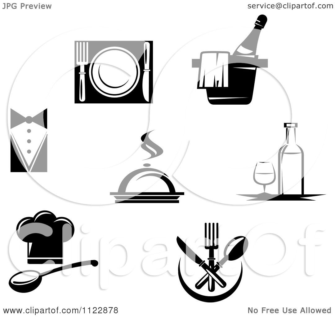 Clipart Of Black And White Restaurant Logos - Royalty Free Vector