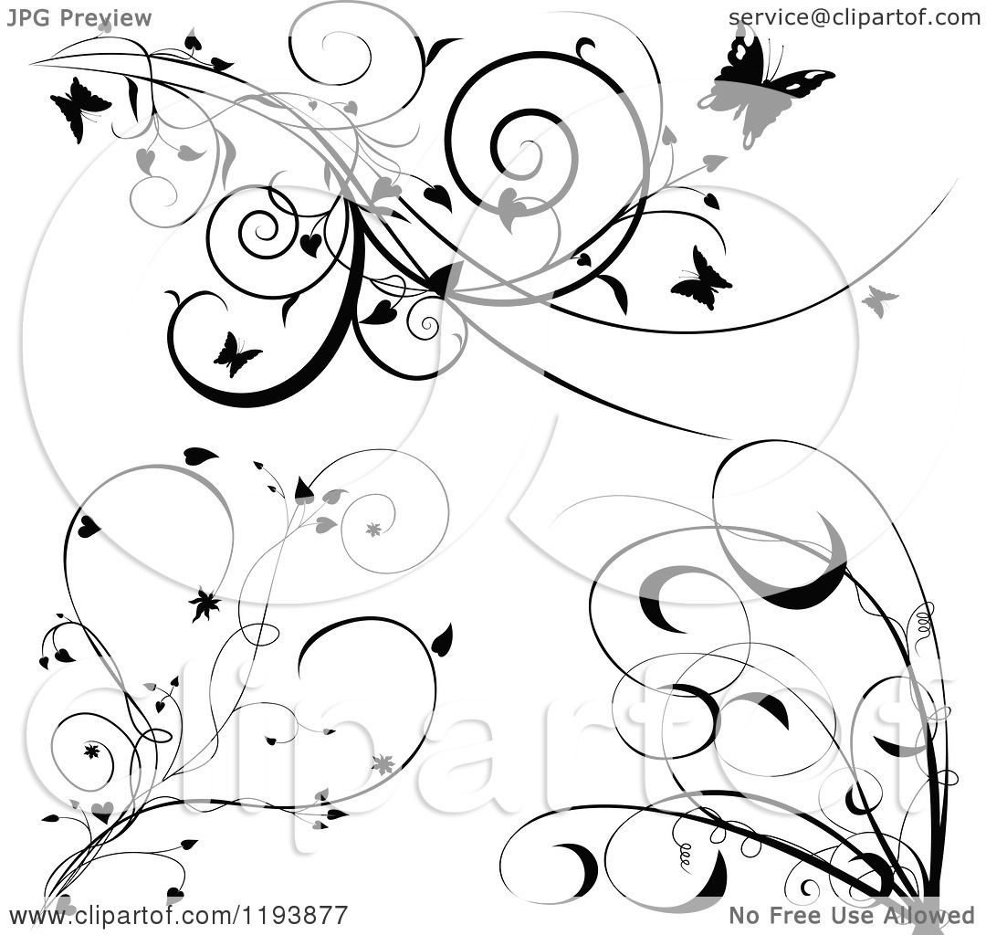 Download Clipart of Black and White Scrolling Vines with ...