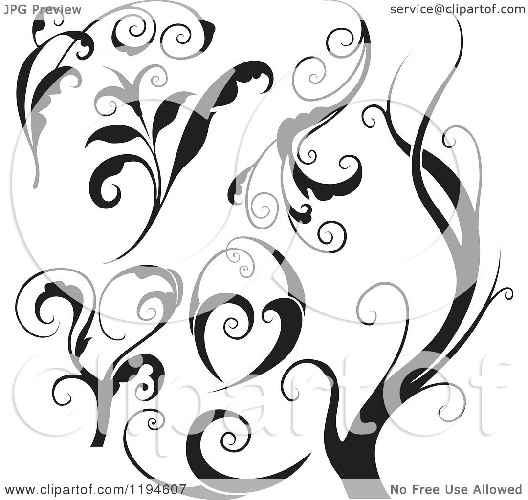 Clipart of Black Flourish and Wave Design Elements - Royalty Free ...