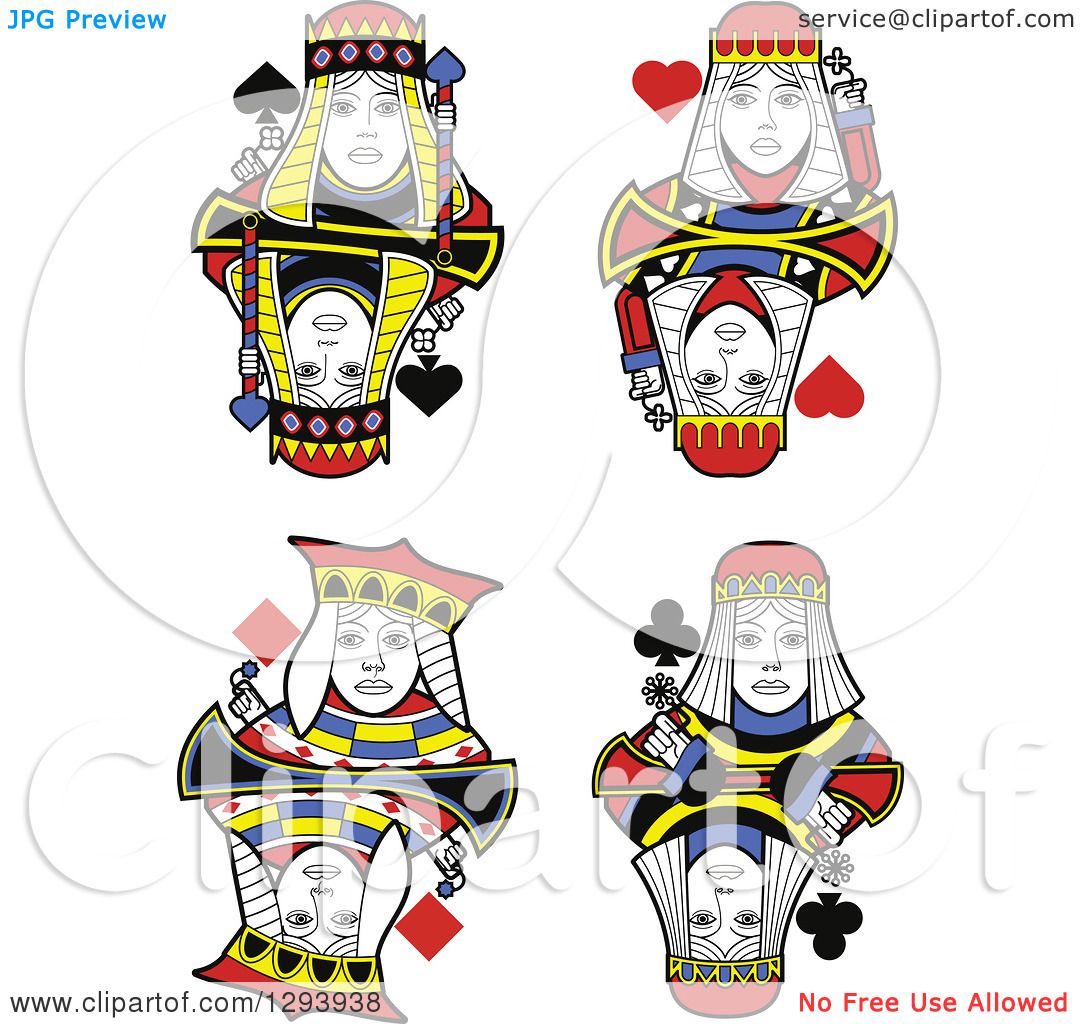Clipart of Borderless Queen Playing Card Designs - Royalty Free Vector ...