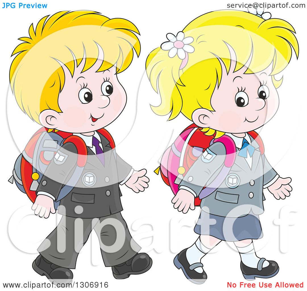 Clipart of Cartoon White Young School Children Walking Together ...