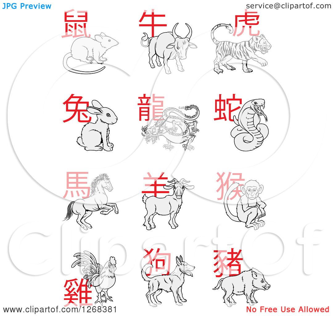 Clipart of Chinese New Year Zodiac Animals and Signs - Royalty Free Vector ...1080 x 1024