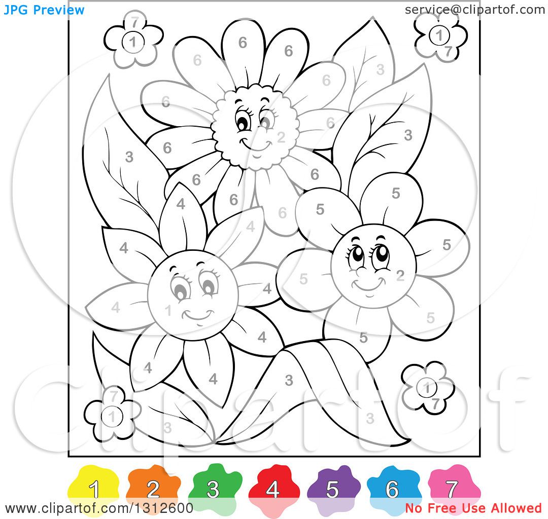 Clipart of Color by Number Flowers   Royalty Free Vector ...