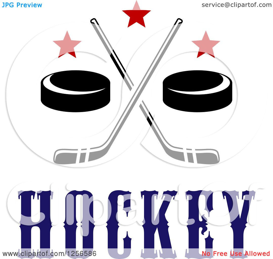 Clipart of Crossed Ice Hockey Sticks and Pucks with Stars ...