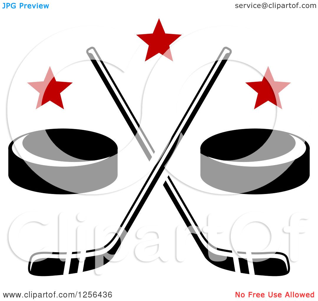 Clipart of Crossed Ice Hockey Sticks and Pucks with Stars ...