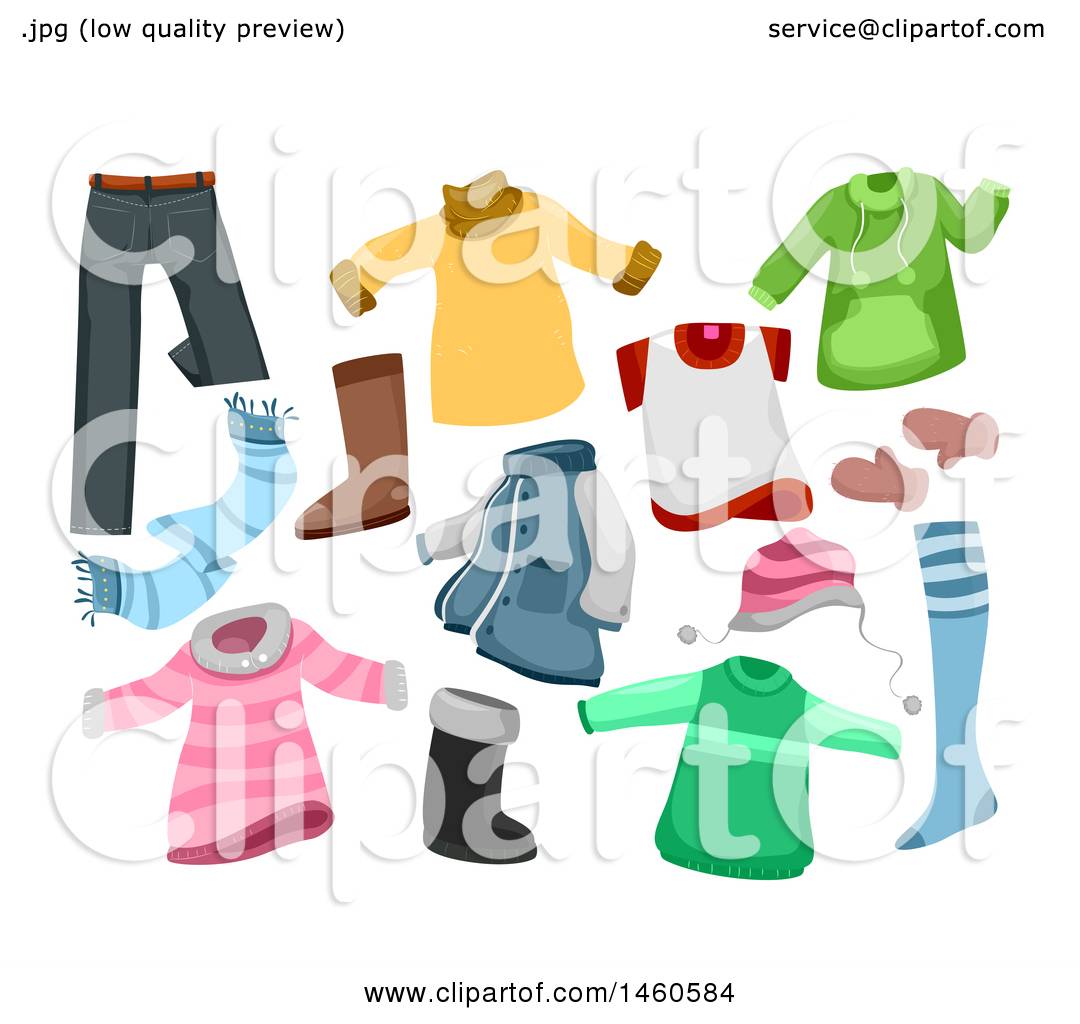 Clipart of Different Winter Clothes Including Scarf, Gloves, Crochet ...