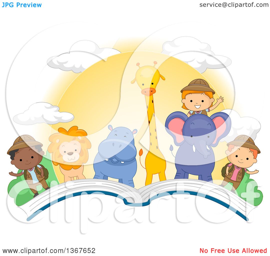 Clipart Of Explorer Children And African Animals With A