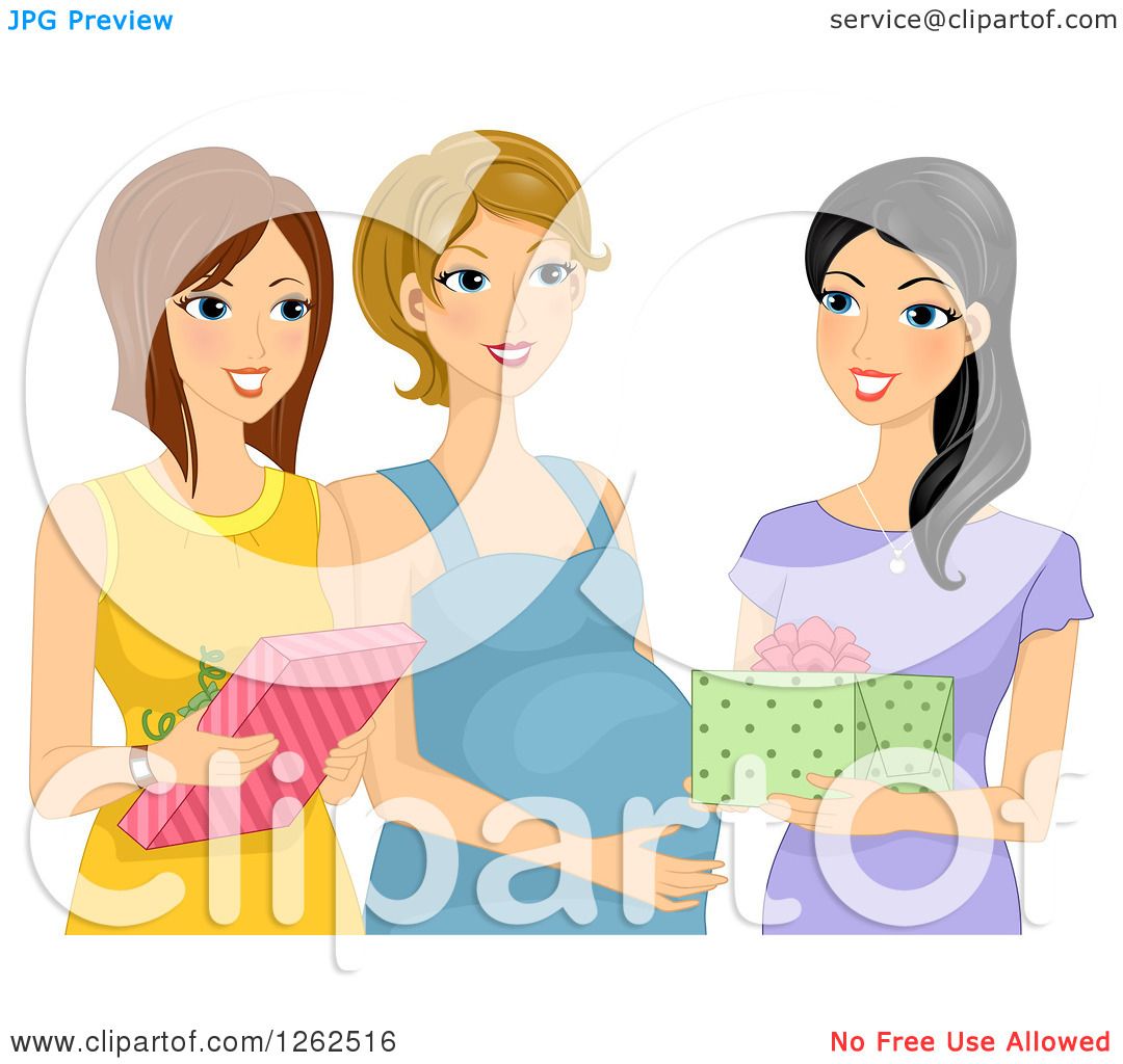 Clipart of Happy Ladies Giving Gifts to a Pregnant Friend - Royalty Free  Vector Illustration by BNP Design Studio #1262516