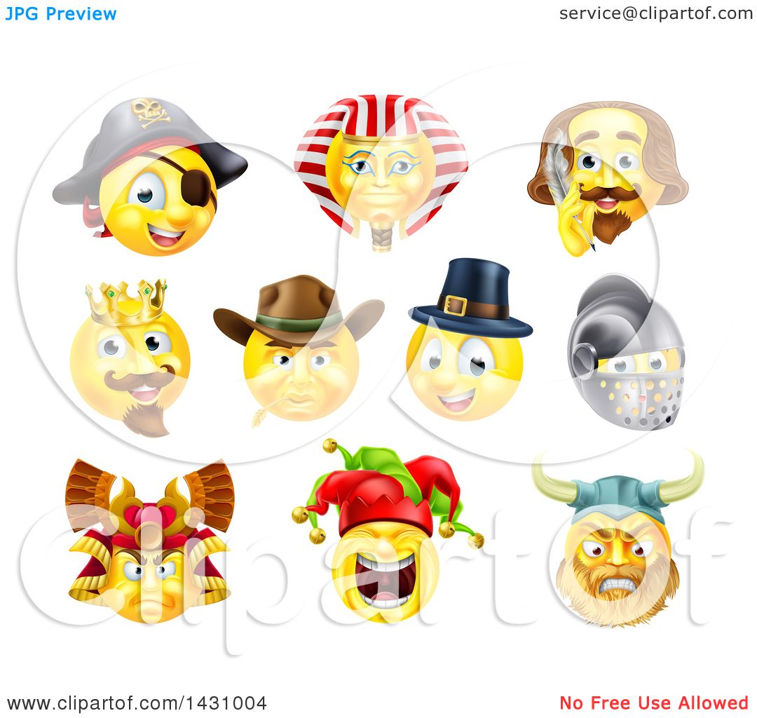 Clipart of Historical Themed Emoji Yellow Smiley Face Emoticons ...